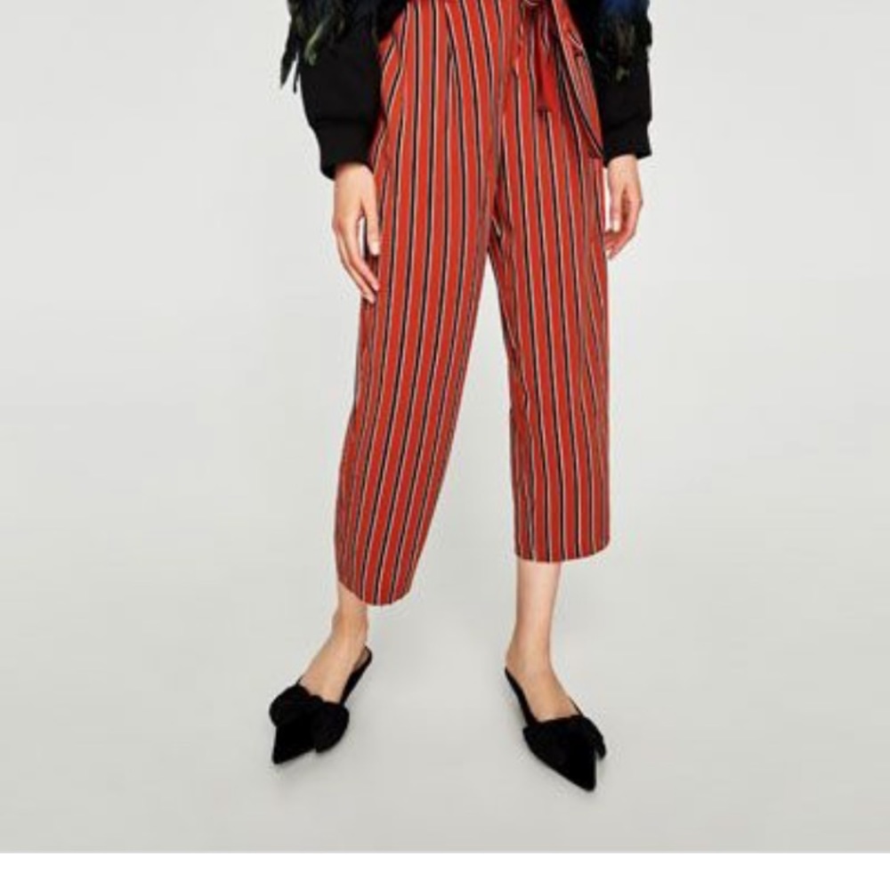 Zara cropped high waisted striped trouser pant